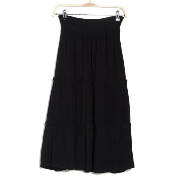 CeCe Smocked Waist Tiered High/Low Midi Skirt Black Large - Picture 3 of 9
